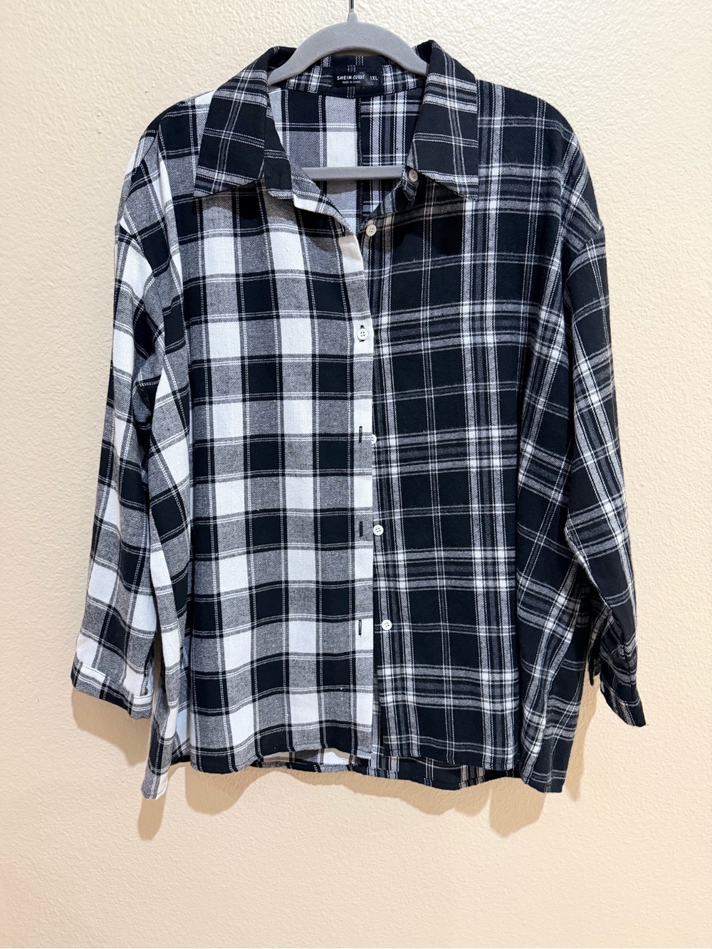 SHEIN Curve Bicolor Plaid Colorblock Shirt Top 1XL